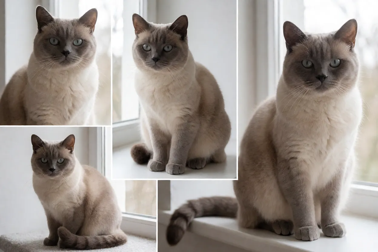 Comparativo visual dos quatro tipos de cauda do gato Manx