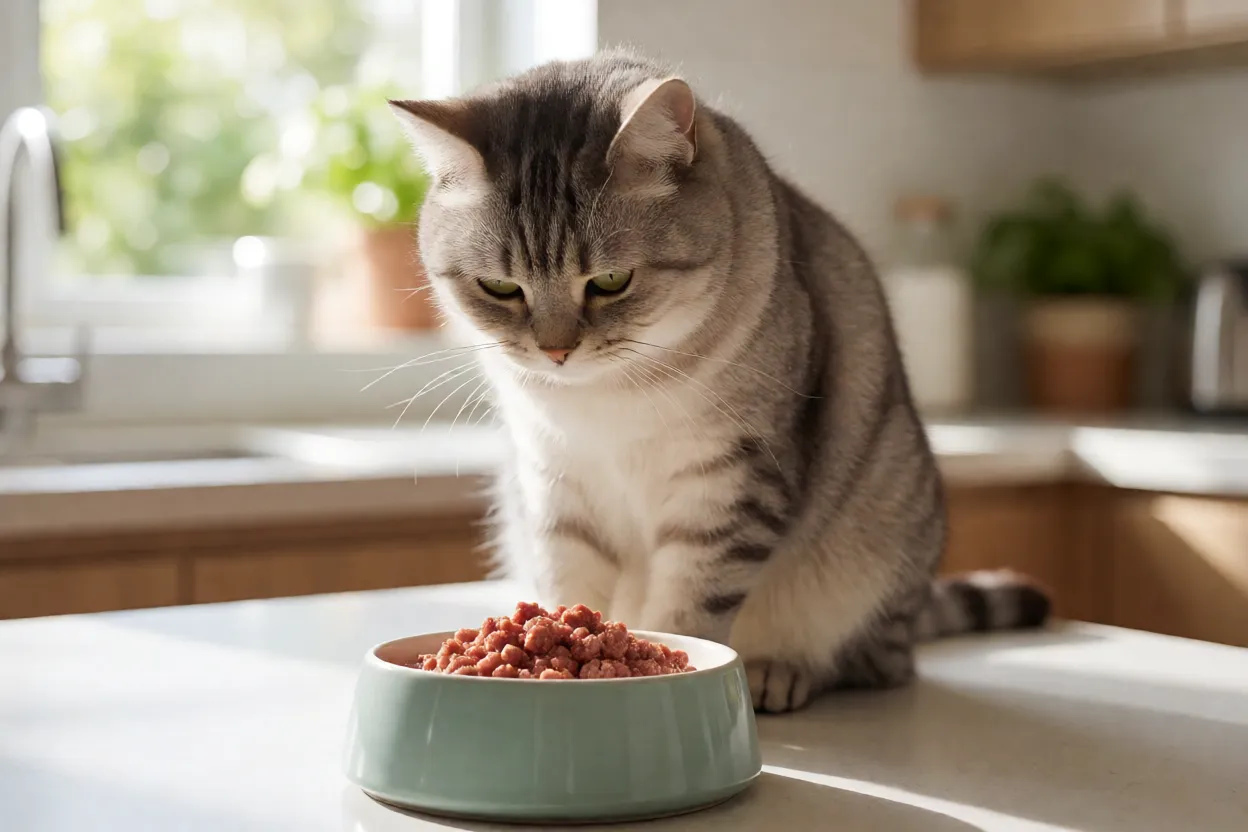 Tigela de ra&ccedil;&atilde;o &uacute;mida de alta prote&iacute;na para gato Manx