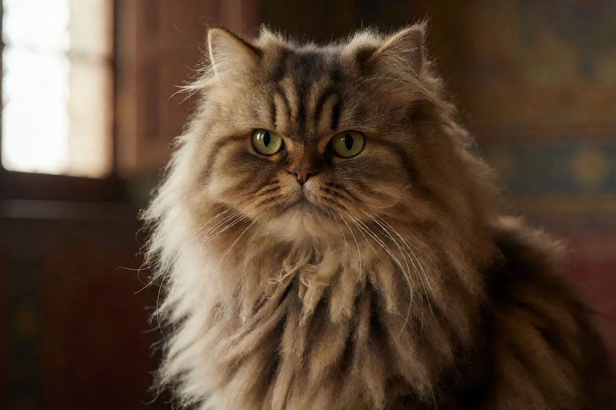 Ilustra&ccedil;&atilde;o hist&oacute;rica de gato de pelo longo da antiga P&eacute;rsia
