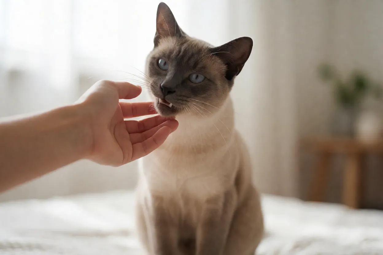 Gato Siam&ecirc;s interativo e atento ao tutor