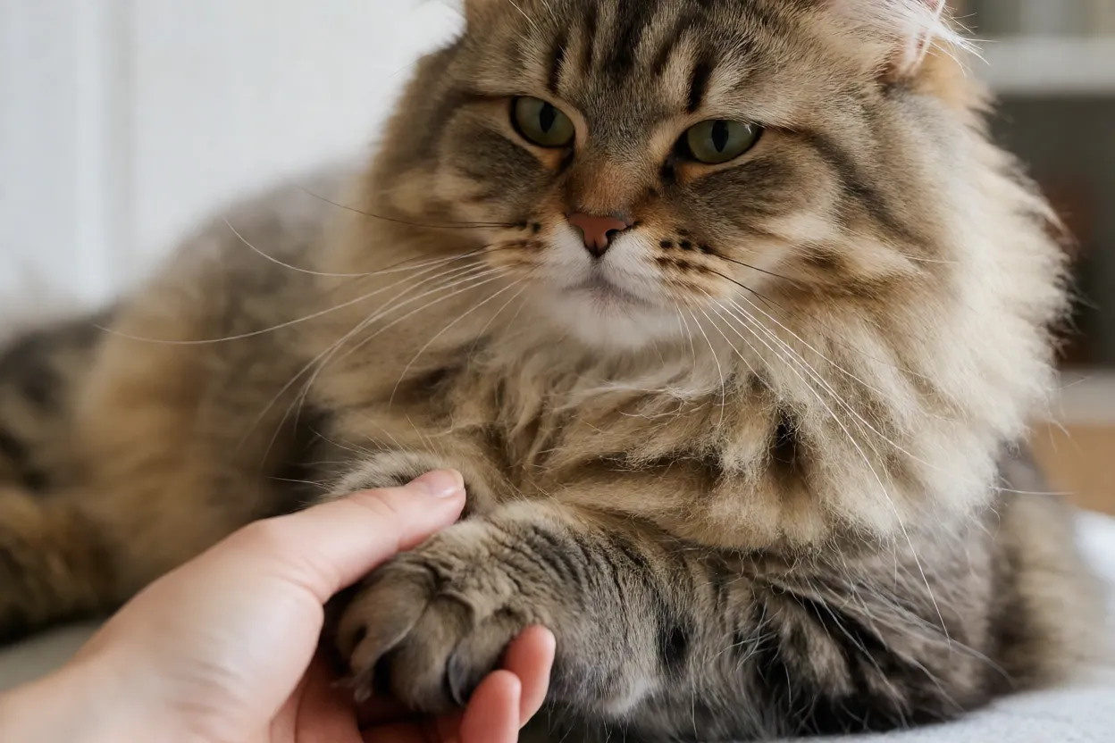 Cuidados delicados com a pata e as unhas de um Gato Siberiano