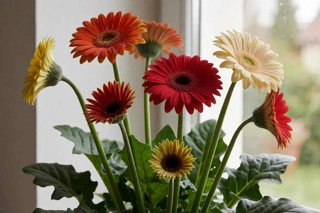 G&eacute;rbera com v&aacute;rias hastes florais em diferentes est&aacute;gios