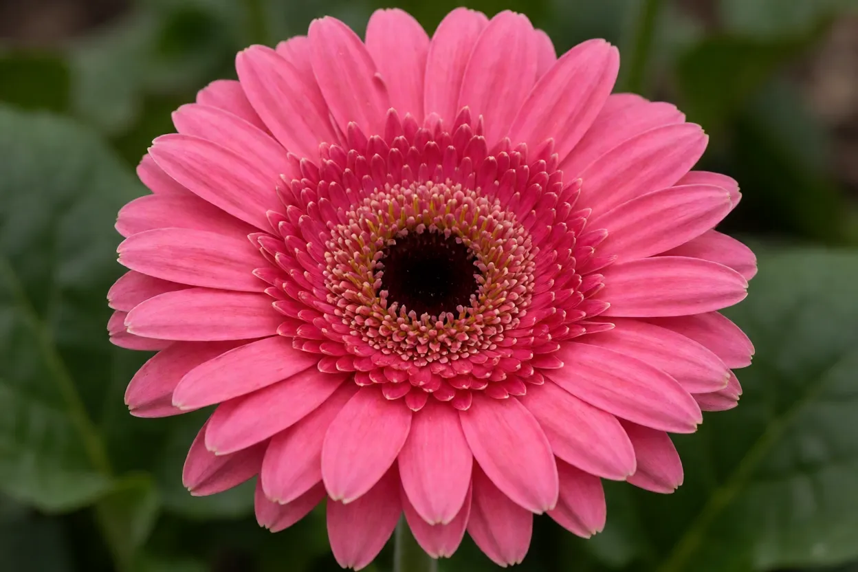 Flor de g&eacute;rbera rosa com centro escuro em close-up