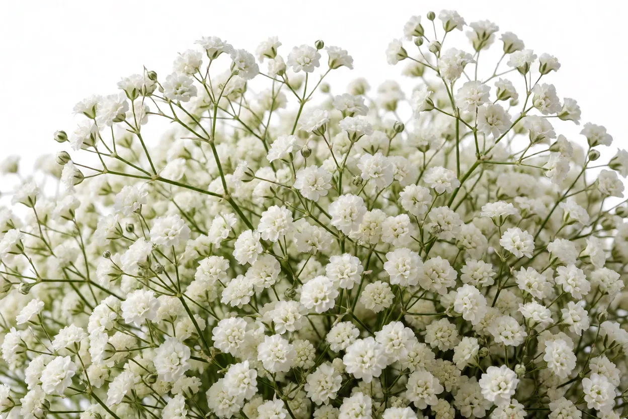 Gips&oacute;fila paniculata em flora&ccedil;&atilde;o com nuvens de flores brancas delicadas
