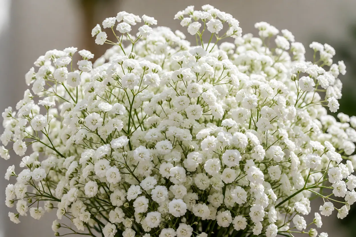 Gips&oacute;fila em plena flora&ccedil;&atilde;o abundante