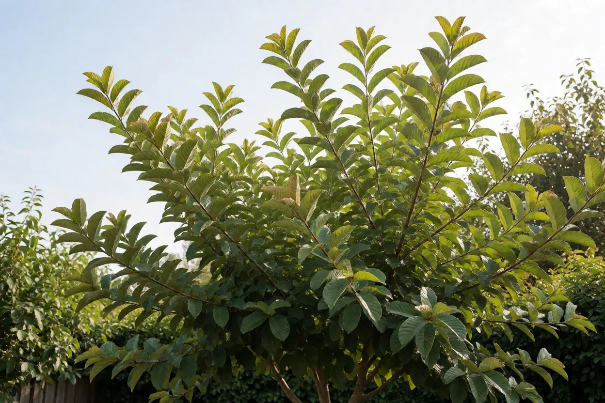 Goiabeira plantada a pleno sol em quintal aberto