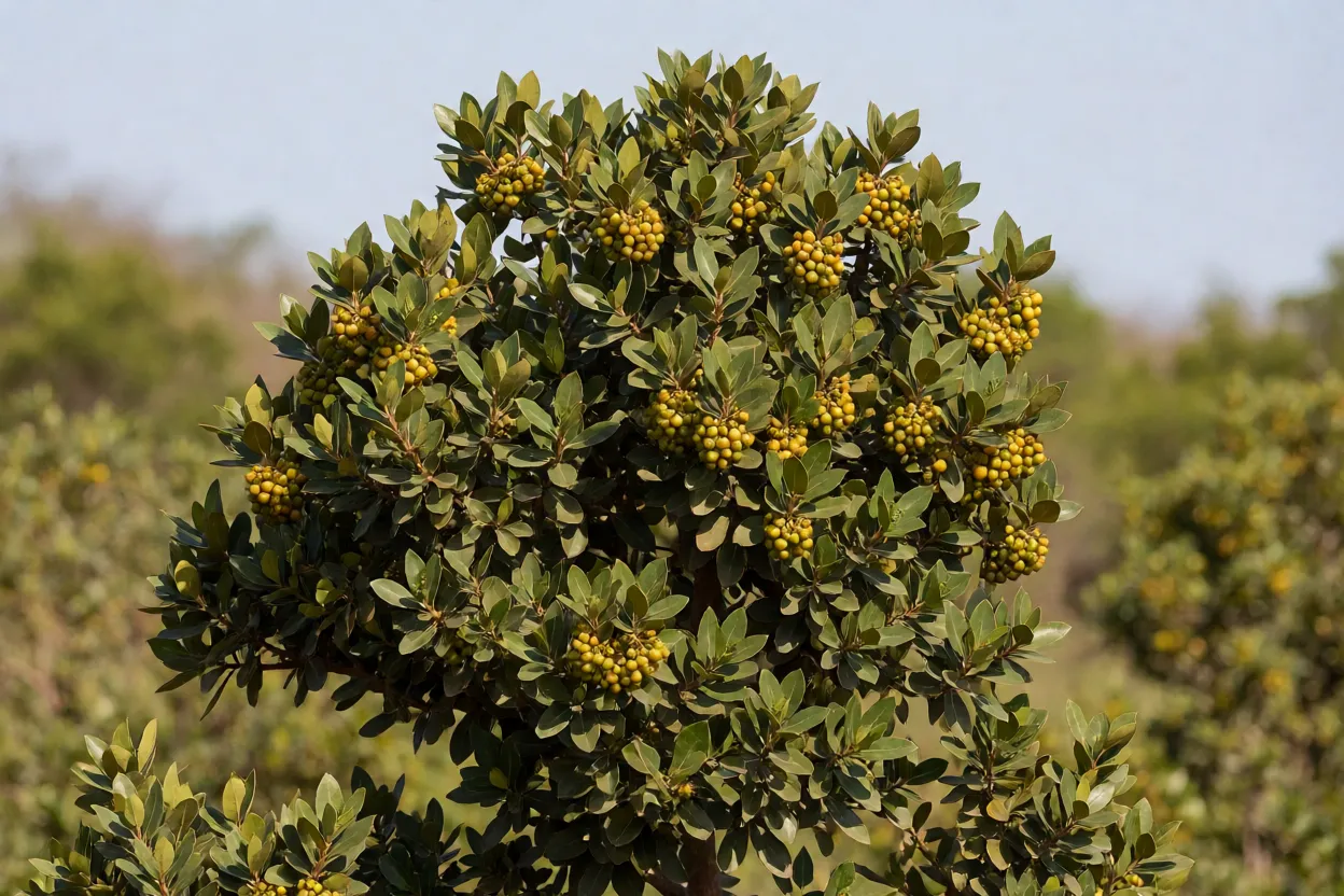 Guabiroba-do-campo adulta com frutos amarelo-esverdeados no Cerrado