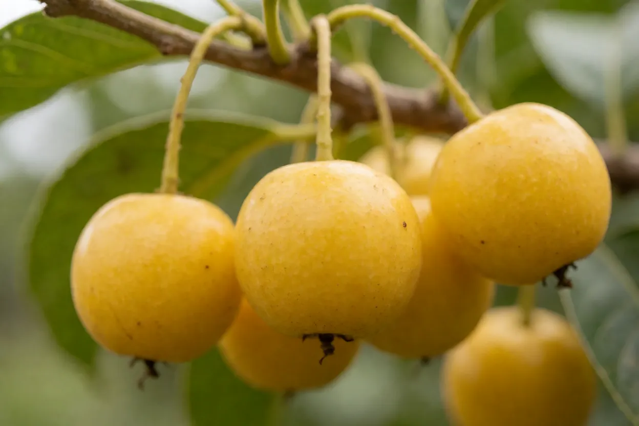 Frutos maduros de guabirobeira no ramo em close