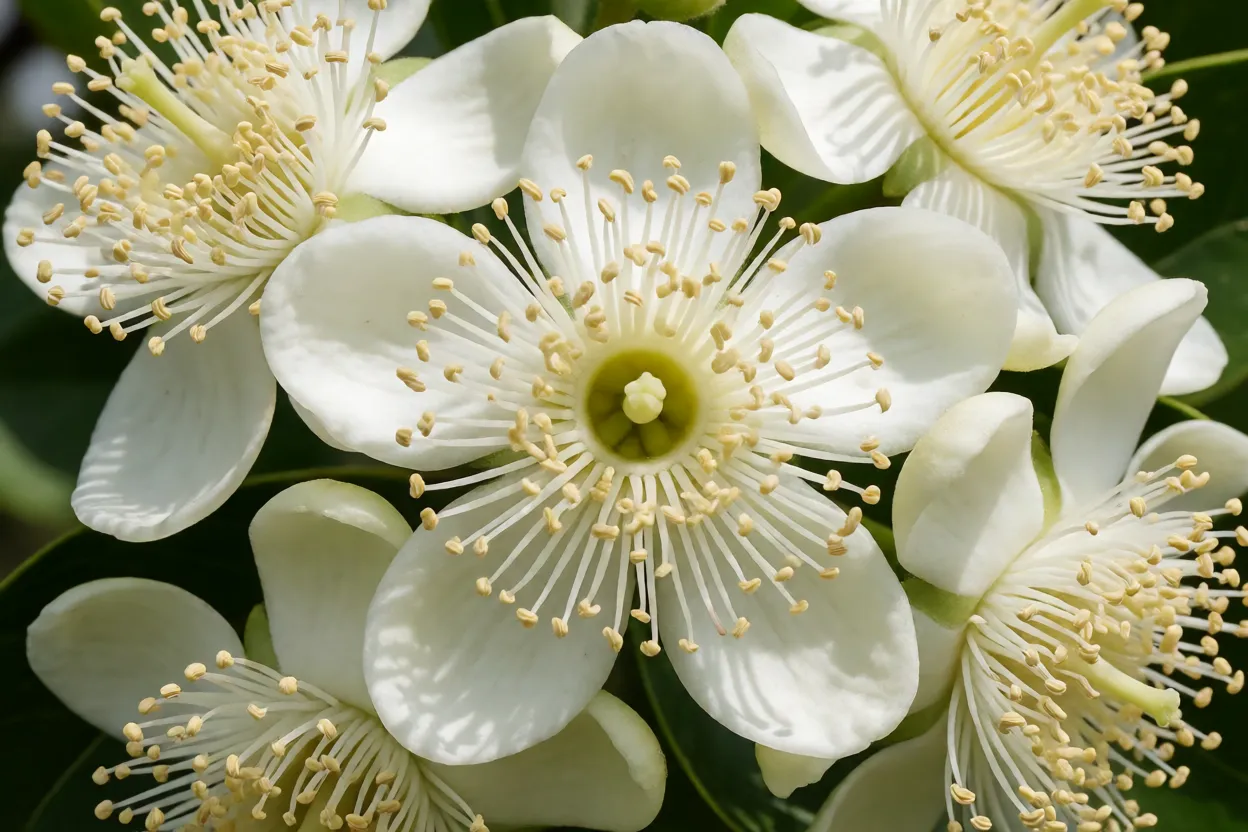 Flores brancas da guabirobeira em detalhe
