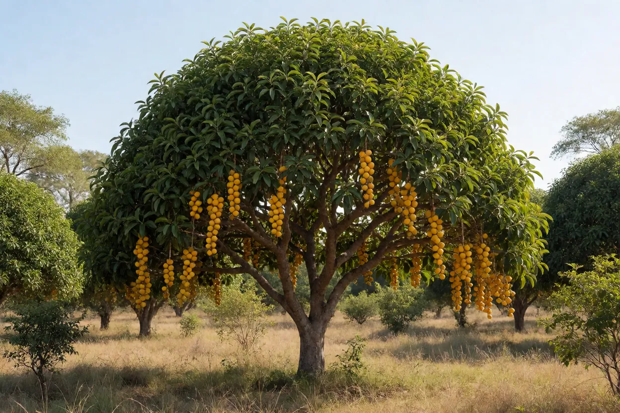 Árvore de guapeva carregada de frutos no Cerrado