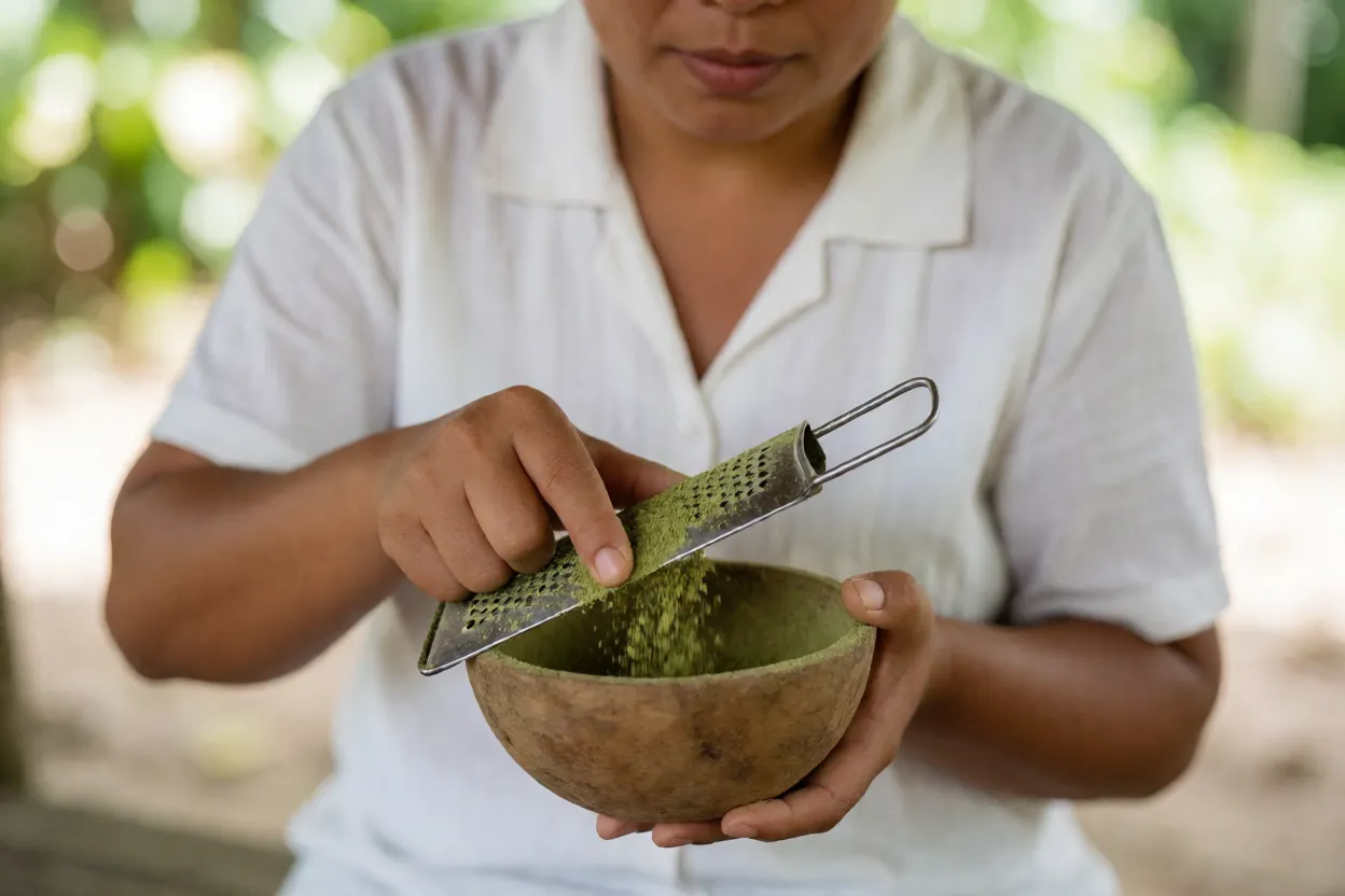 Bastão de guaraná sendo ralado na cuia