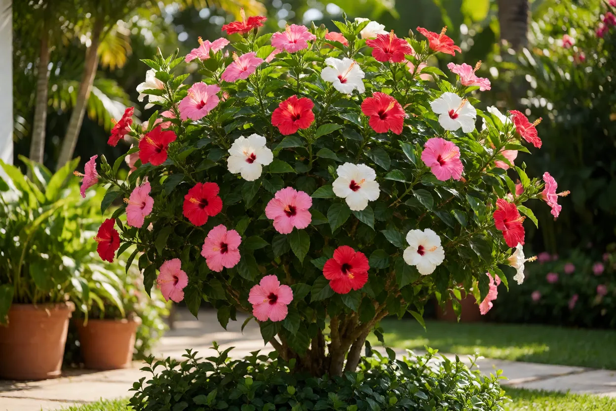 Hibisco florido em jardim residencial brasileiro