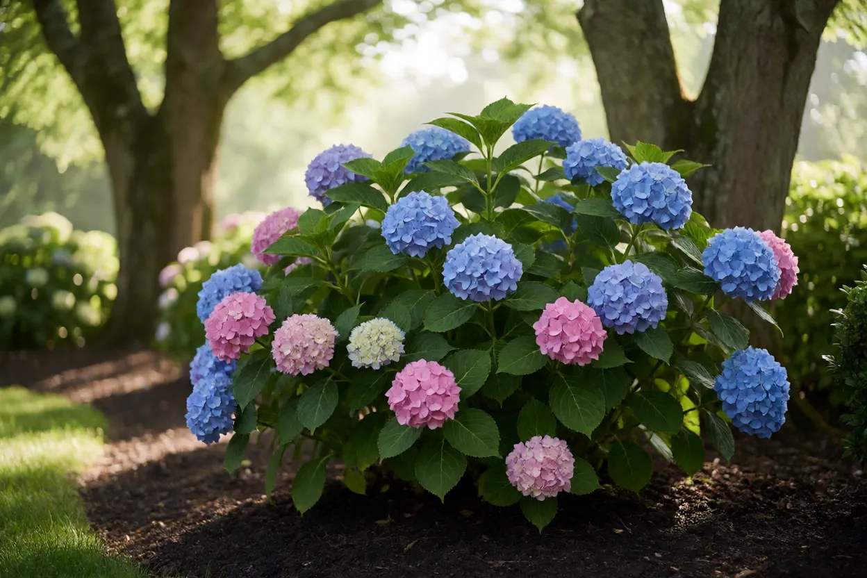 Hortênsia: como cuidar, podar e cultivar a Hydrangea macrophylla Hortênsia plantada em meia-sombra no jardim