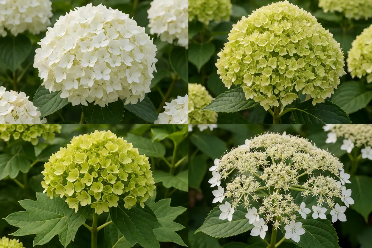 Compara&ccedil;&atilde;o visual dos principais tipos de hort&ecirc;nsia lado a lado