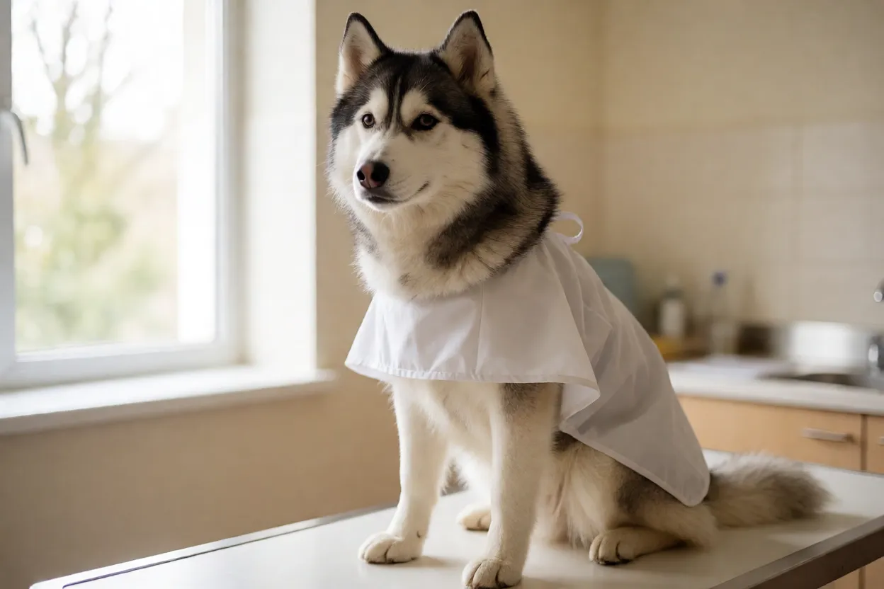 Husky Siberiano em consulta veterin&aacute;ria de rotina