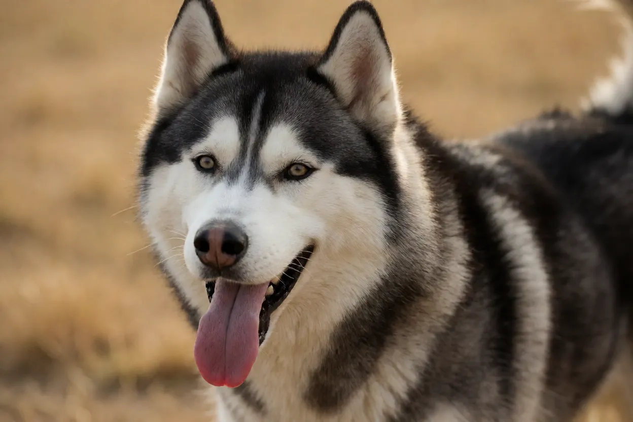 Husky Siberiano ofegante em ambiente quente