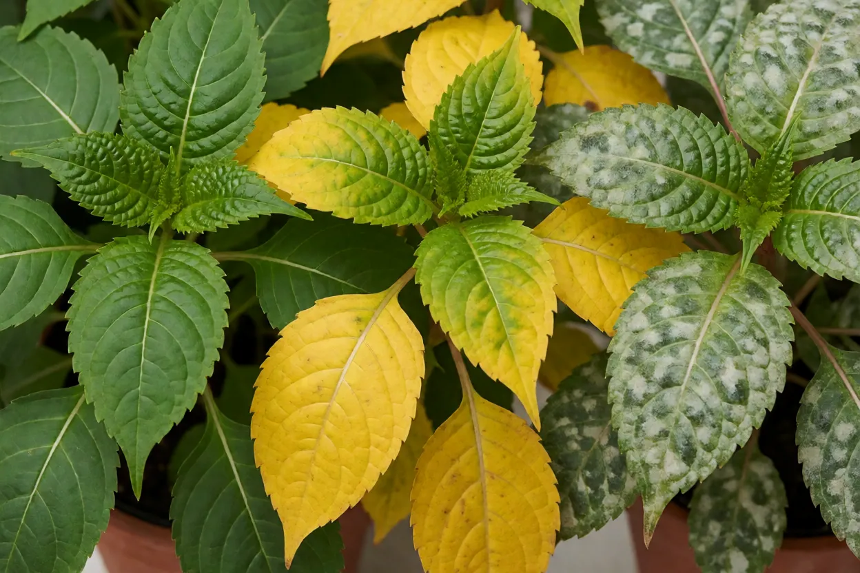 Diagn&oacute;stico visual de problemas em folhas de Impatiens