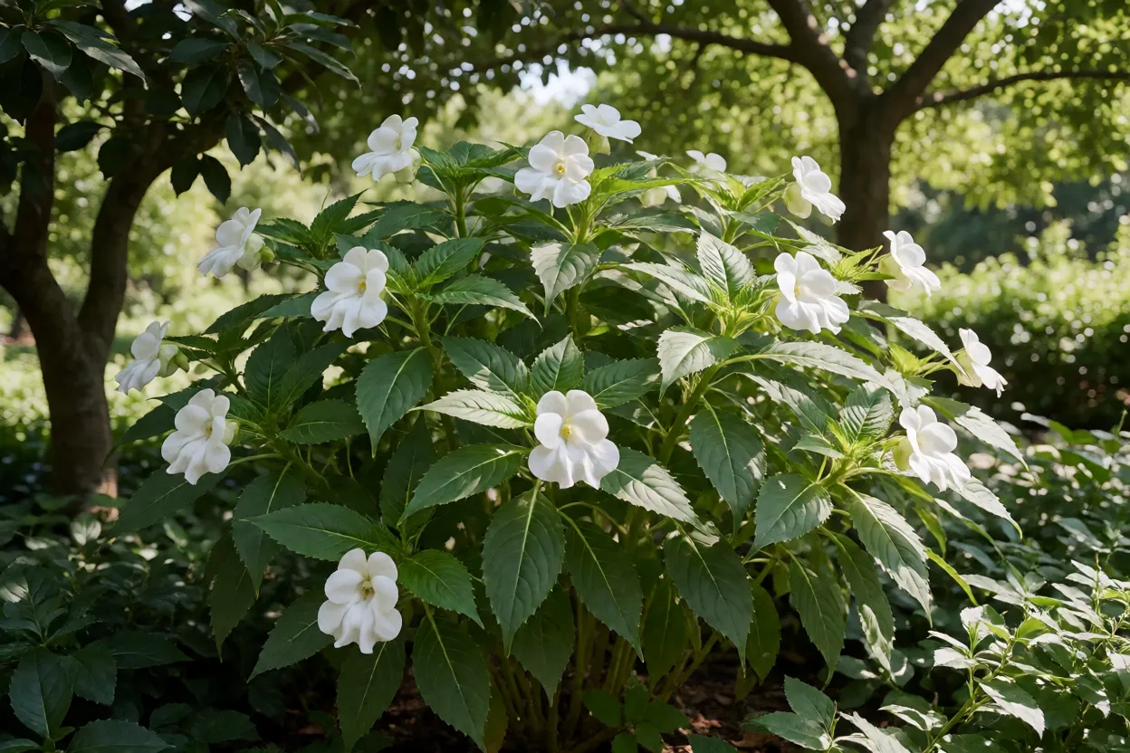 Impatiens cultivada sob luz filtrada de &aacute;rvores