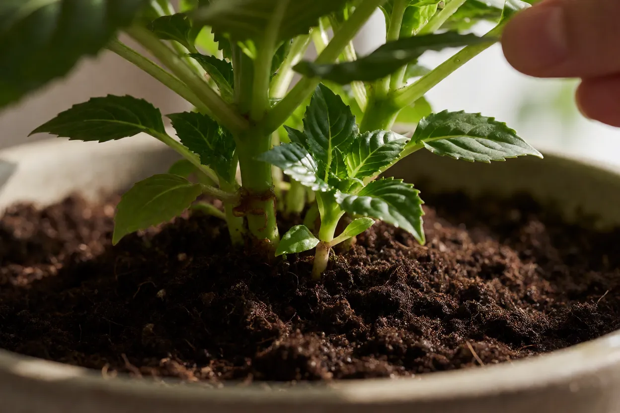 Rega correta na base da Impatiens em vaso
