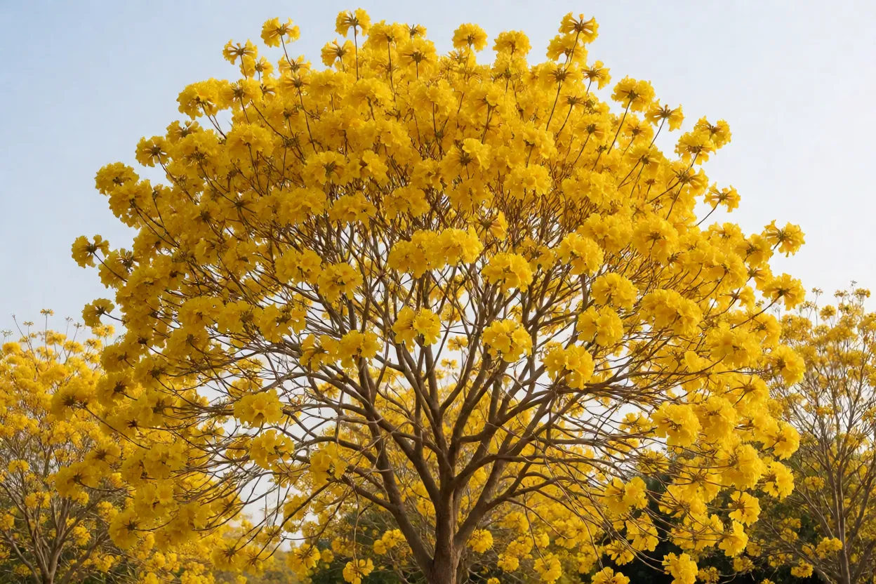 Flora&ccedil;&atilde;o intensa de ip&ecirc;-amarelo sem folhas