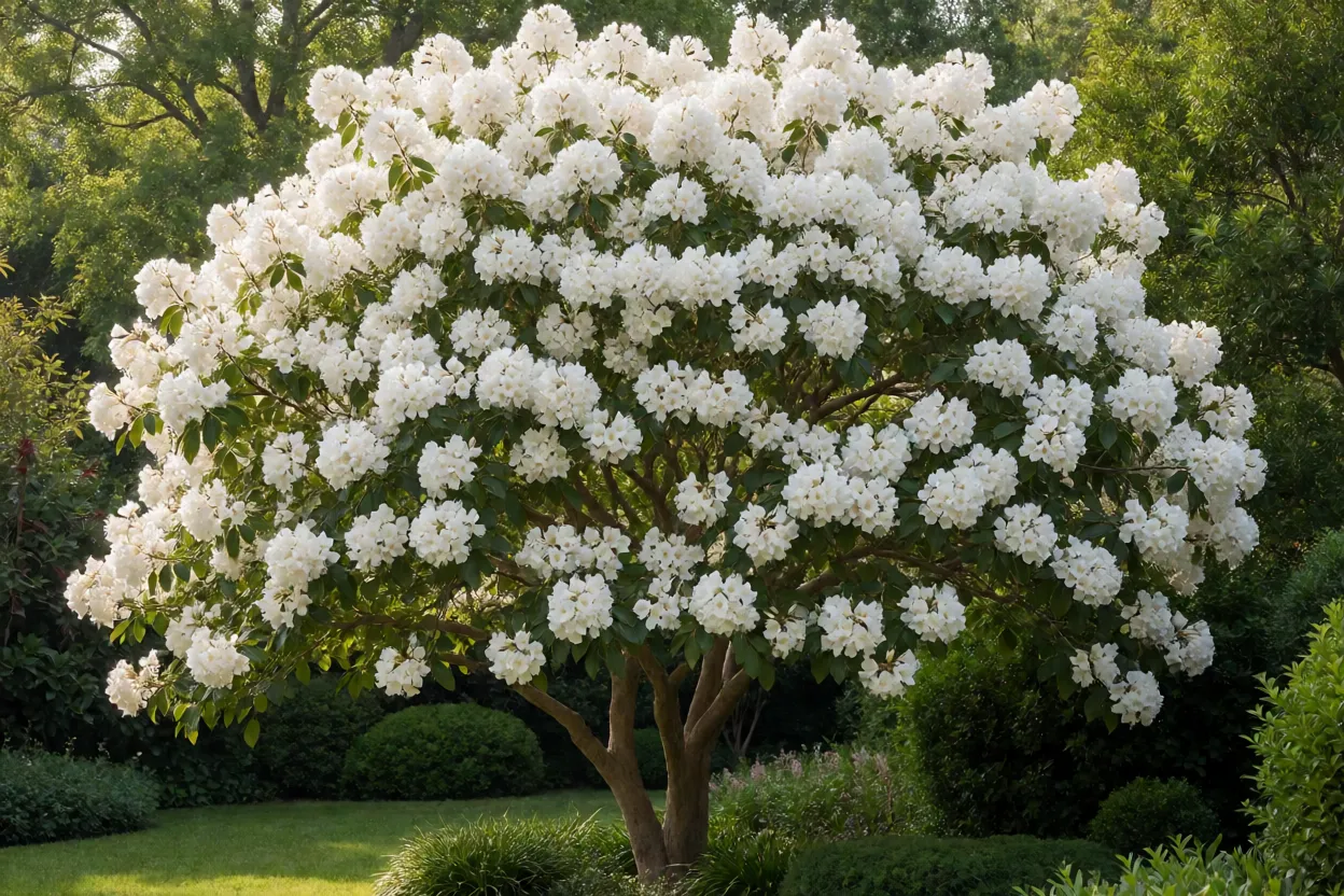 Ip&ecirc;-branco florido em jardim residencial