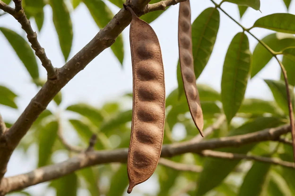 Fruto em cápsula alongada do ipê-verde