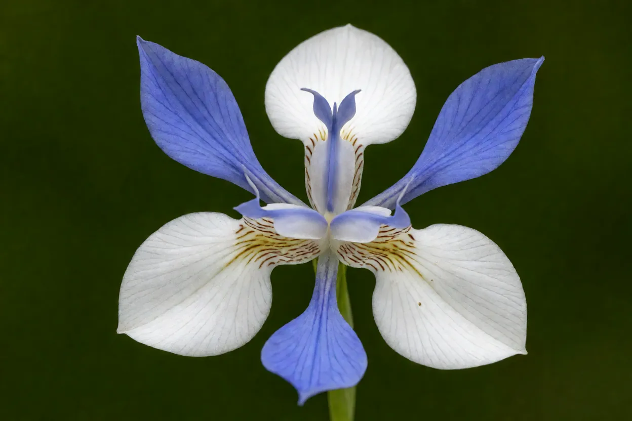 Íris-da-praia: características, floração, folhas e como cultivar Flor efêmera da íris-da-praia com sépalas brancas e pétalas azuis