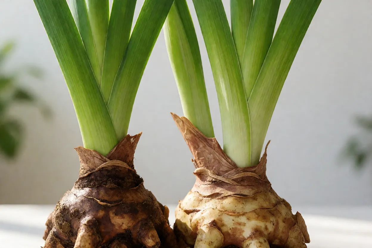 &Iacute;ris saud&aacute;vel versus planta com sinais de podrid&atilde;o