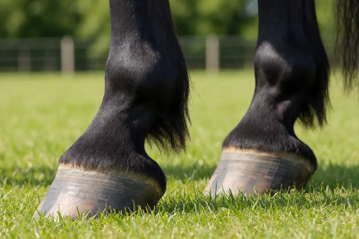 Detalhe dos cascos e membros fortes de cavalo Irish Sport Horse