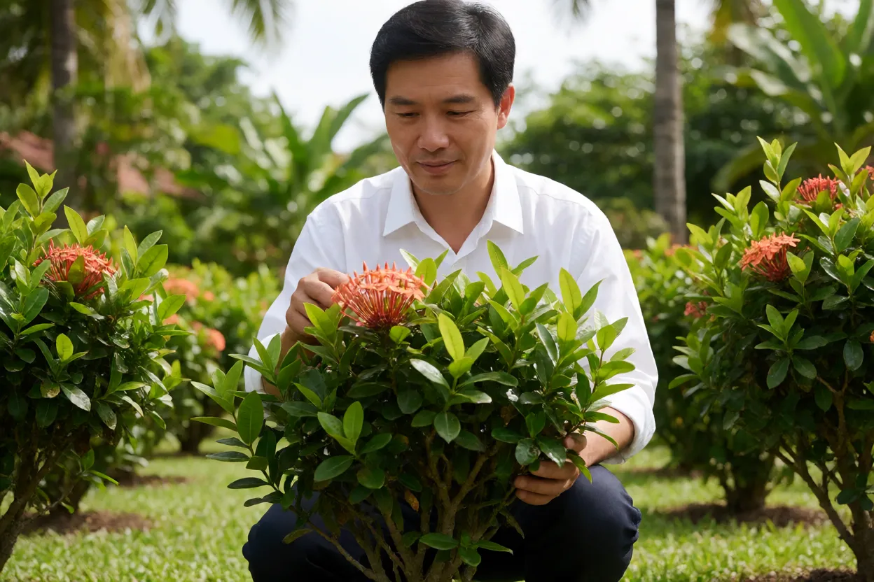 Rotina de cuidados com ixora no jardim