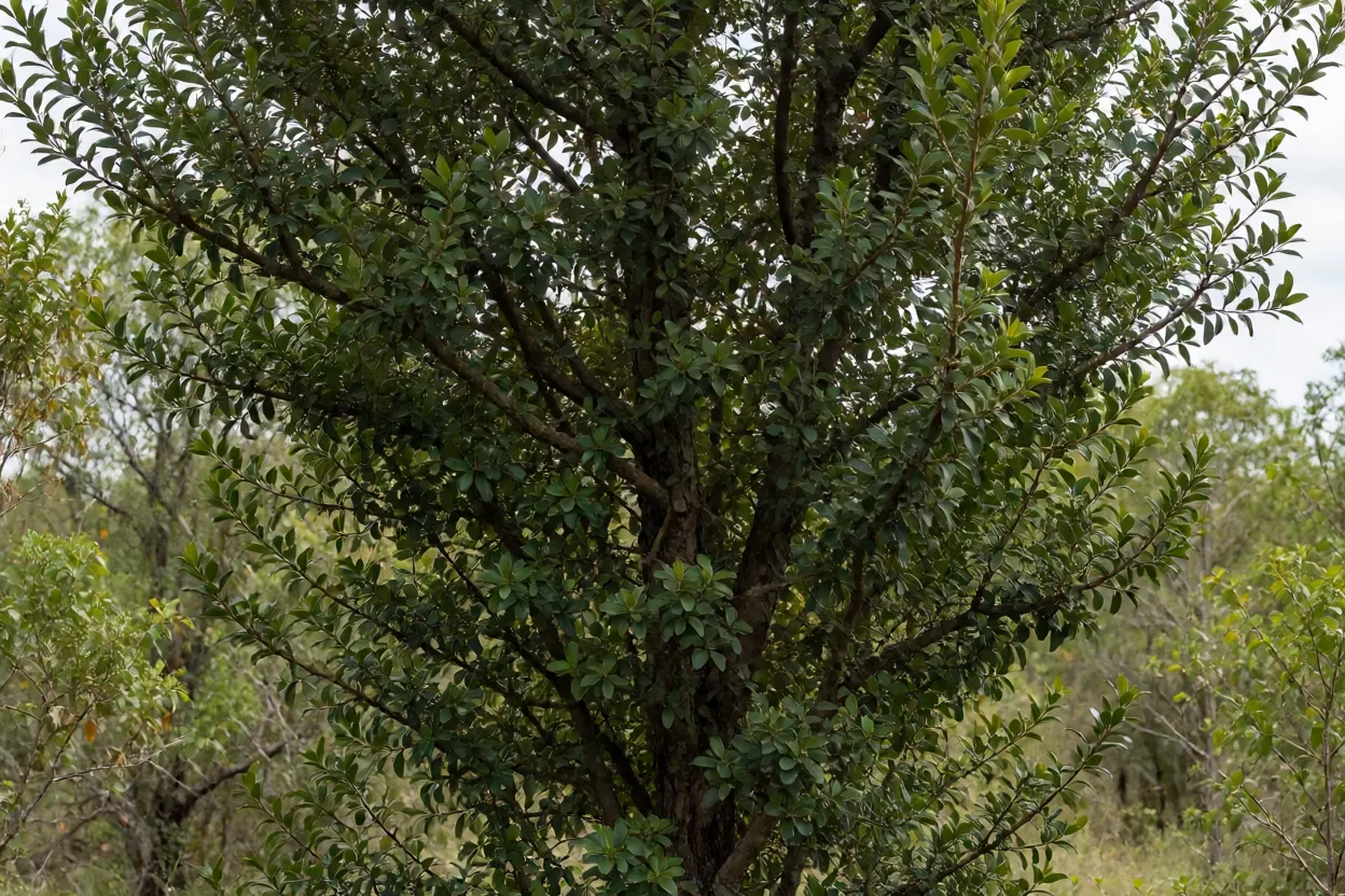 Jaborandi adulto (Pilocarpus microphyllus) de corpo inteiro na vegetação nativa