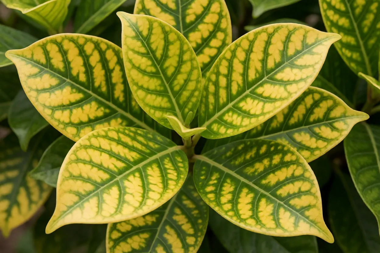 Folhas amareladas de jabuticabeira com clorose