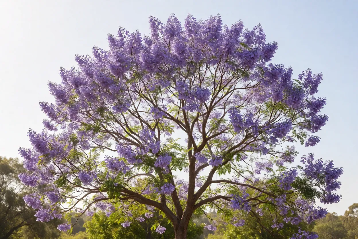Jacarand&aacute; mimoso recebendo sol pleno em jardim aberto