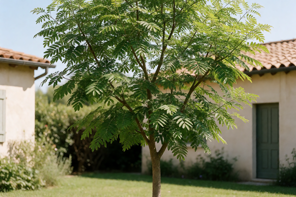 Muda de jacarandá plantada em espaço amplo com sol pleno