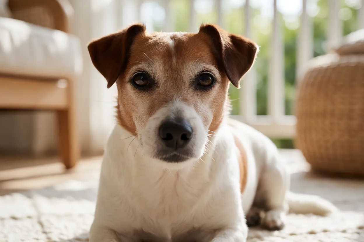 Jack Russell idoso descansando calmamente