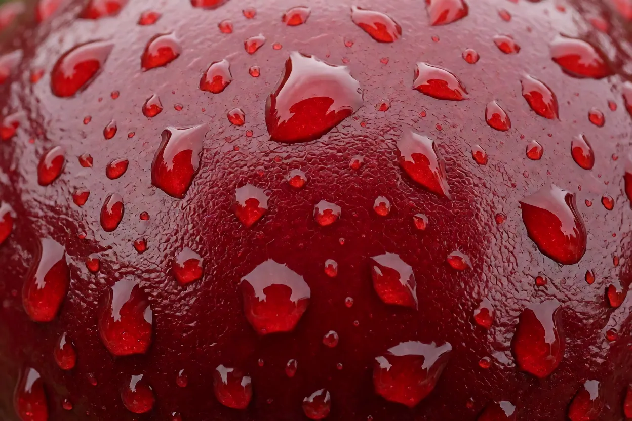 Close-up da casca brilhante e cerosa do jambo-vermelho