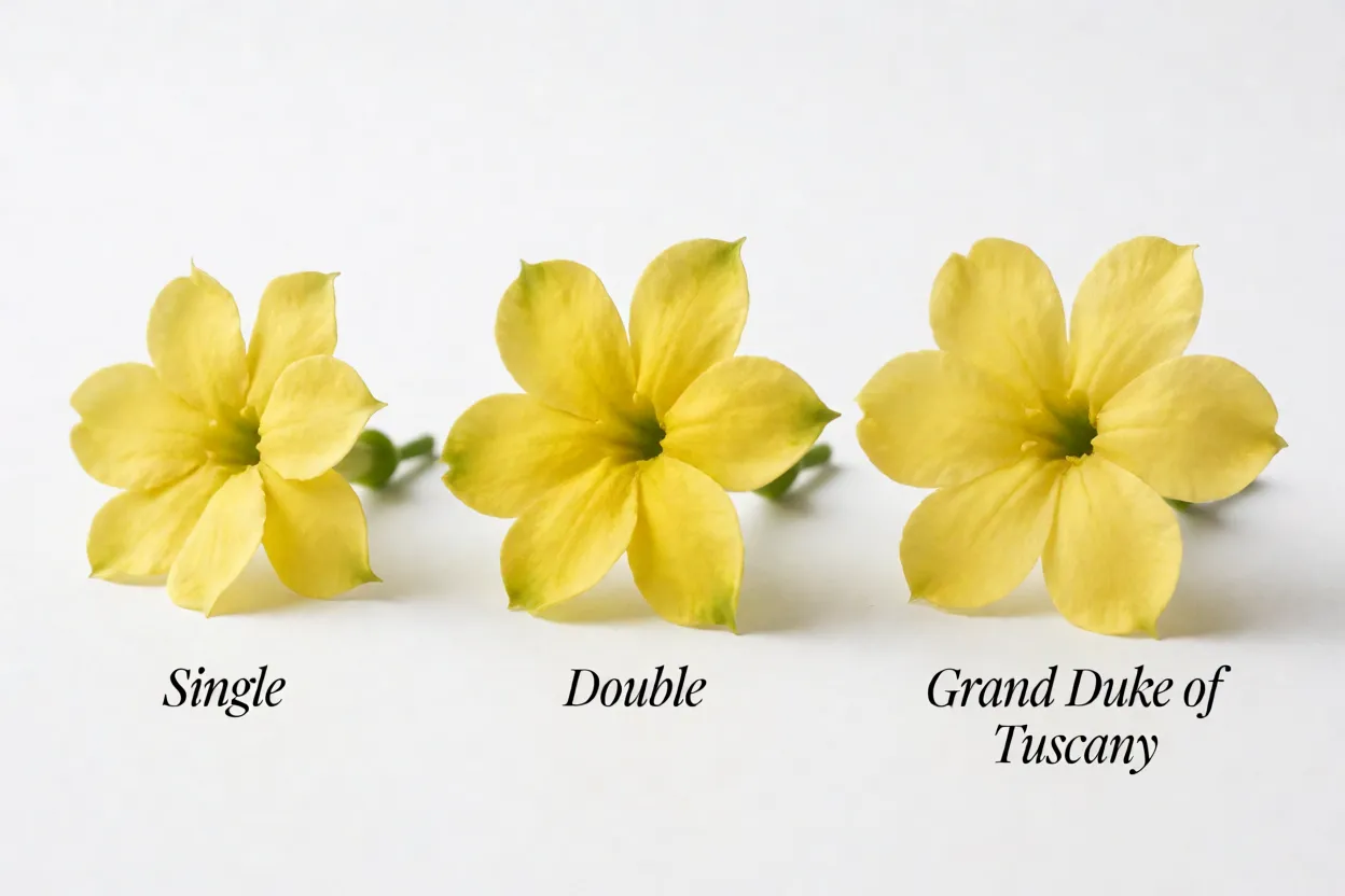 Variedades de jasmim-árabe com flores simples e dobradas