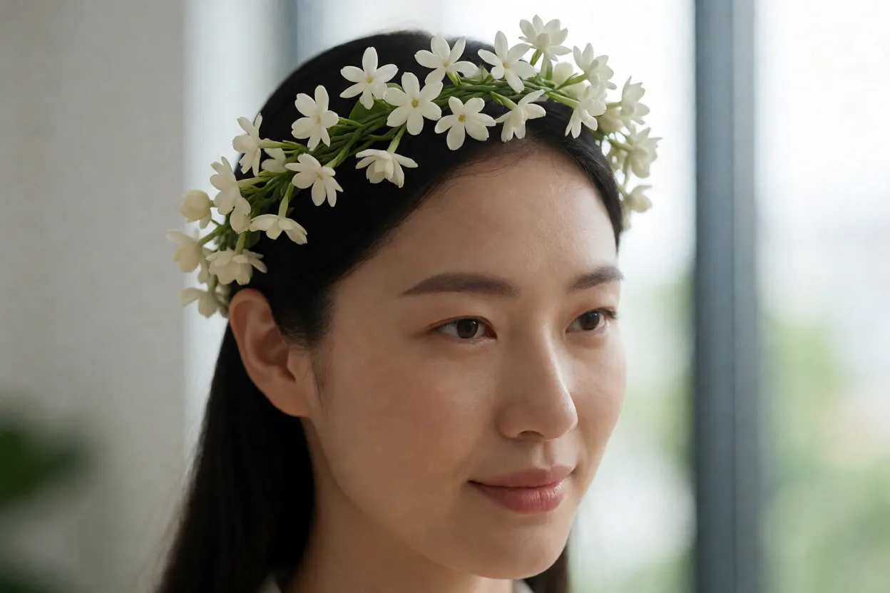 Grinalda de flores de jasmim-árabe para cabelo