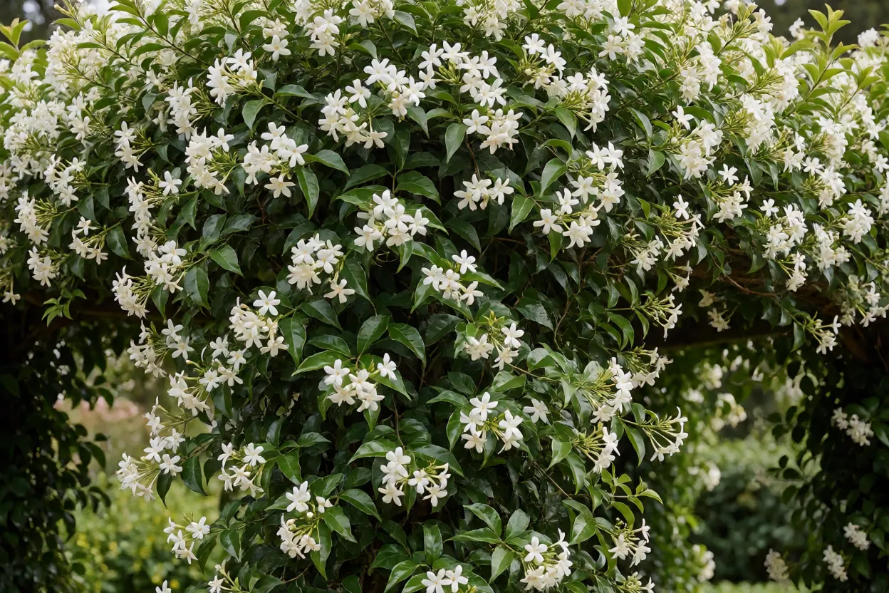 Jasmim-dos-a&ccedil;ores em plena flora&ccedil;&atilde;o em jardim brasileiro