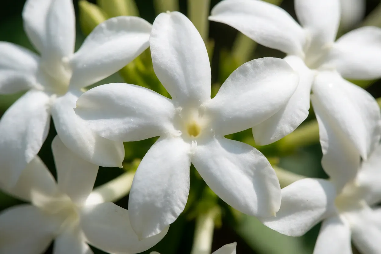 Close-up das flores brancas perfumadas do jasmim-dos-a&ccedil;ores