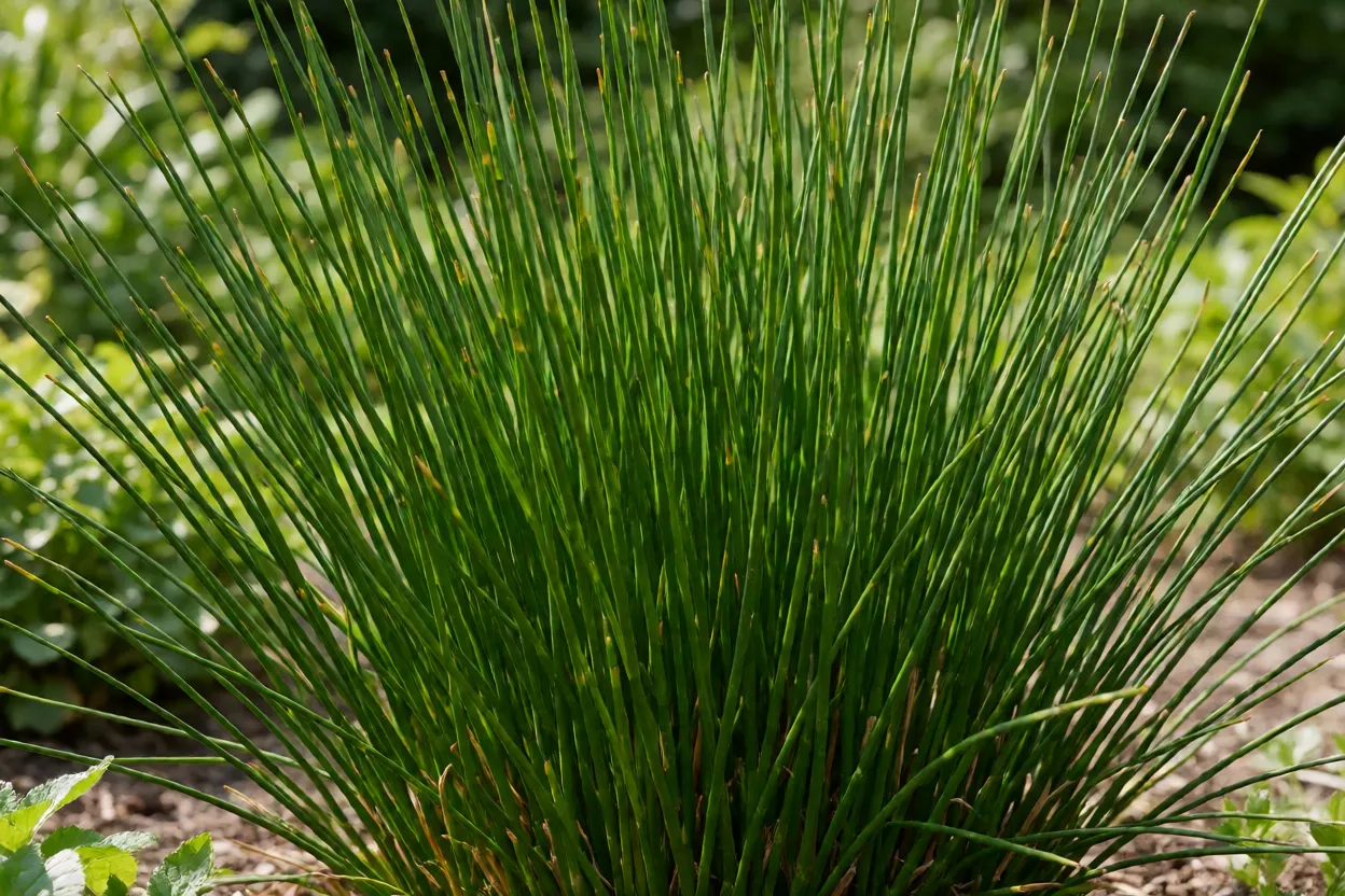 Junco sob sol pleno mostrando hastes verdes intensas e compactas