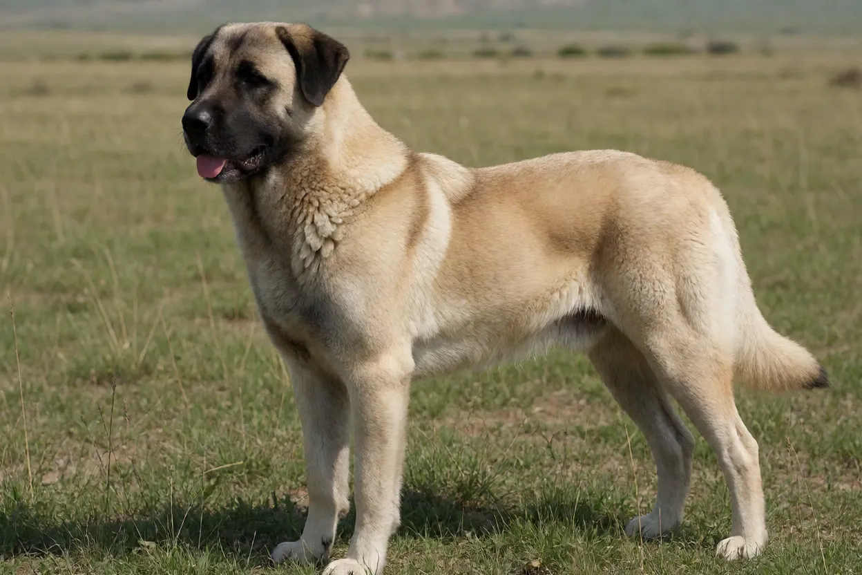 Kangal adulto em postura de guarda no campo turco