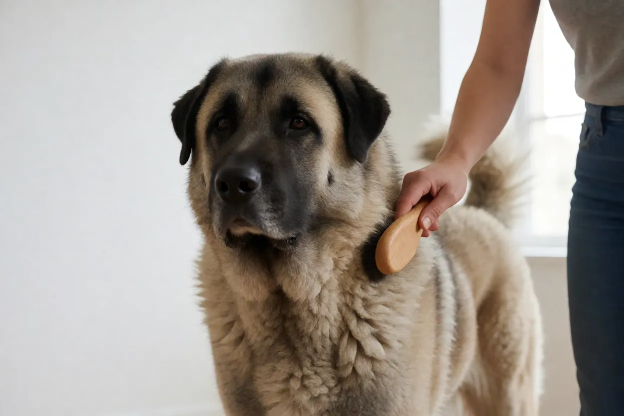 Kangal sendo escovado durante a muda