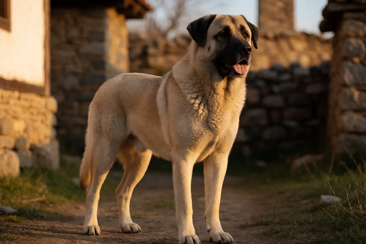 Kangal adulto confiante em propriedade rural