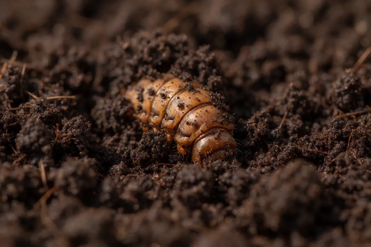 Pupa da lagarta-do-pinheiro enterrada no solo