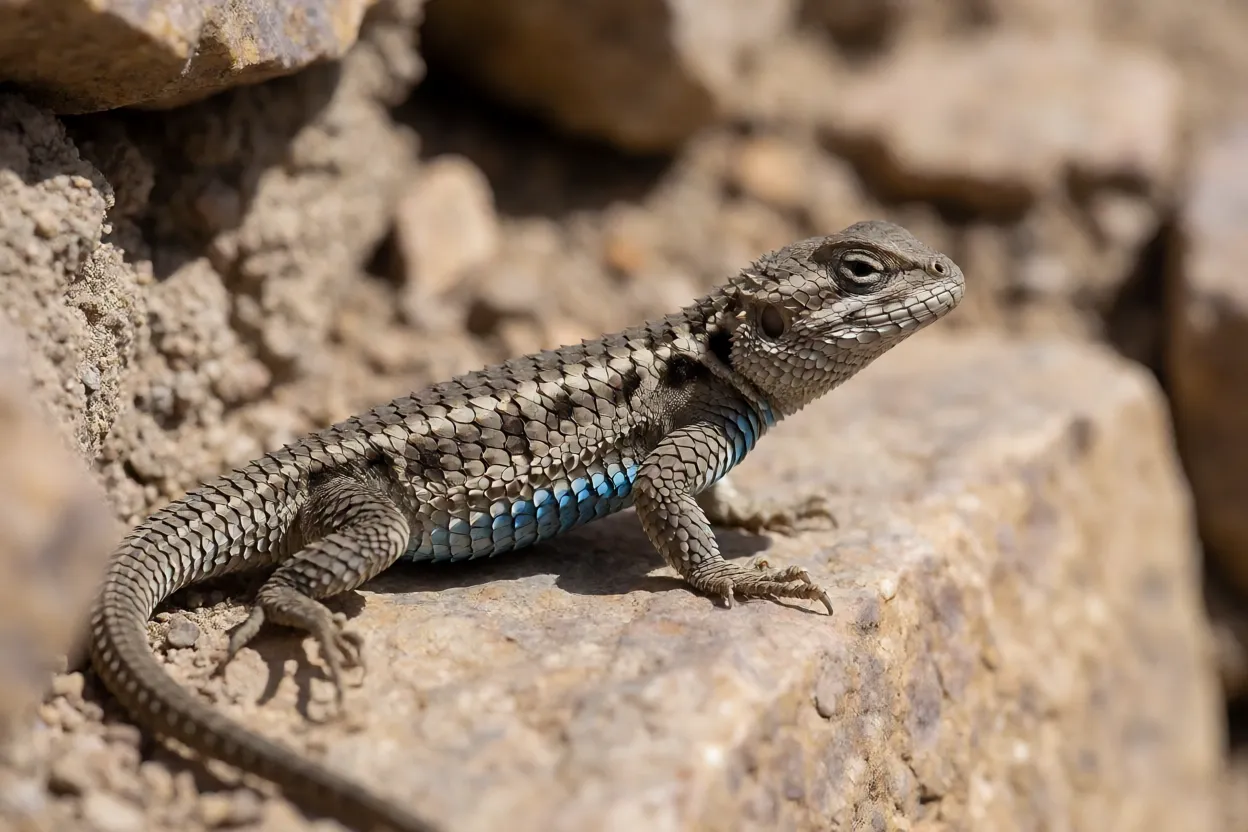 Lagarto-espinhoso adulto sobre muro de pedras em habitat natural
