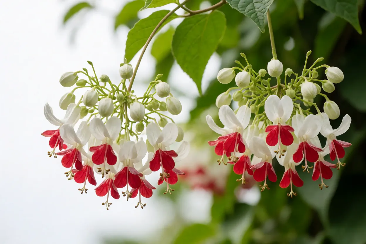 Cachos de flores da l&aacute;grima-de-cristo pendentes em trepadeira