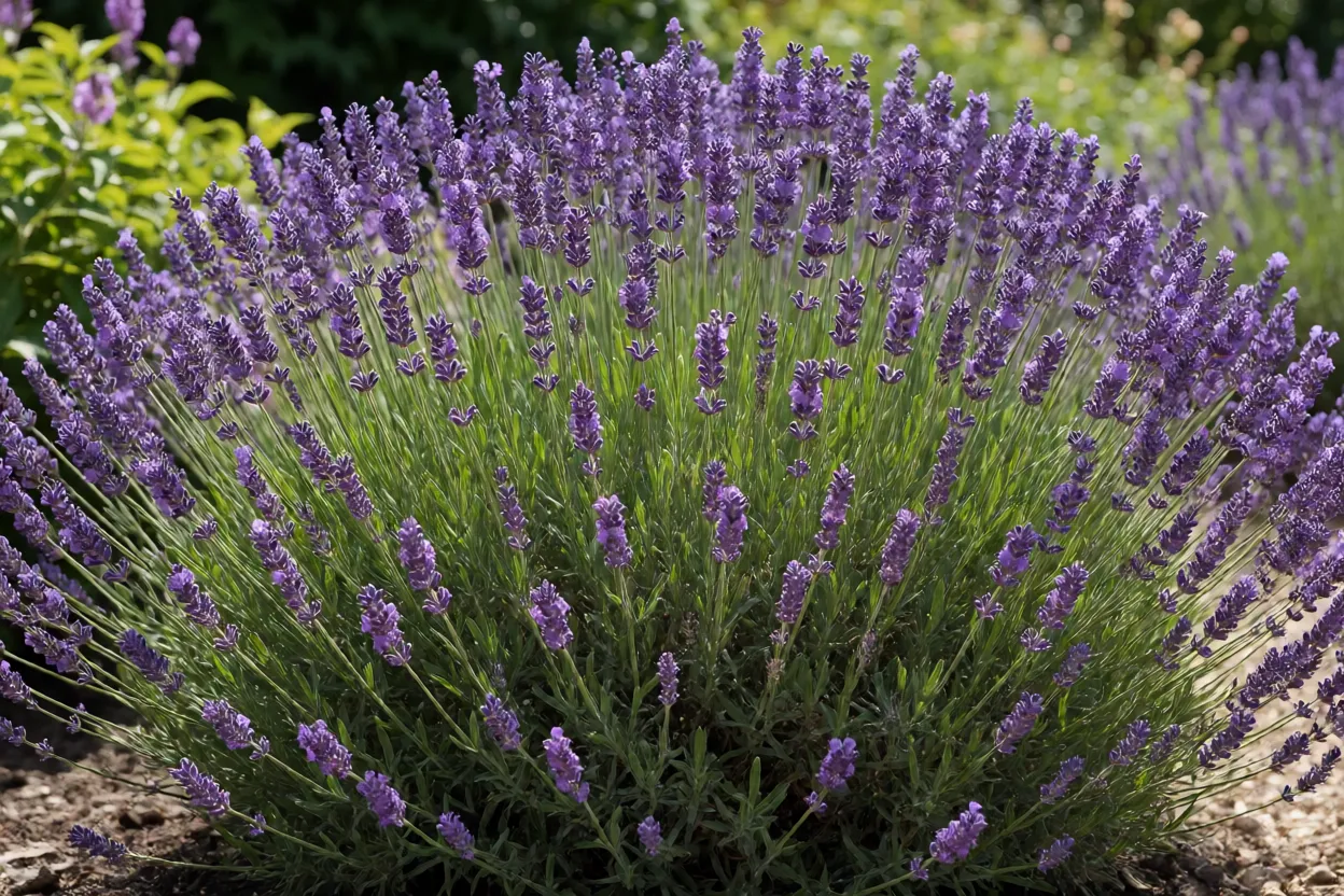 Touceira de lavanda em pleno sol com flores roxas