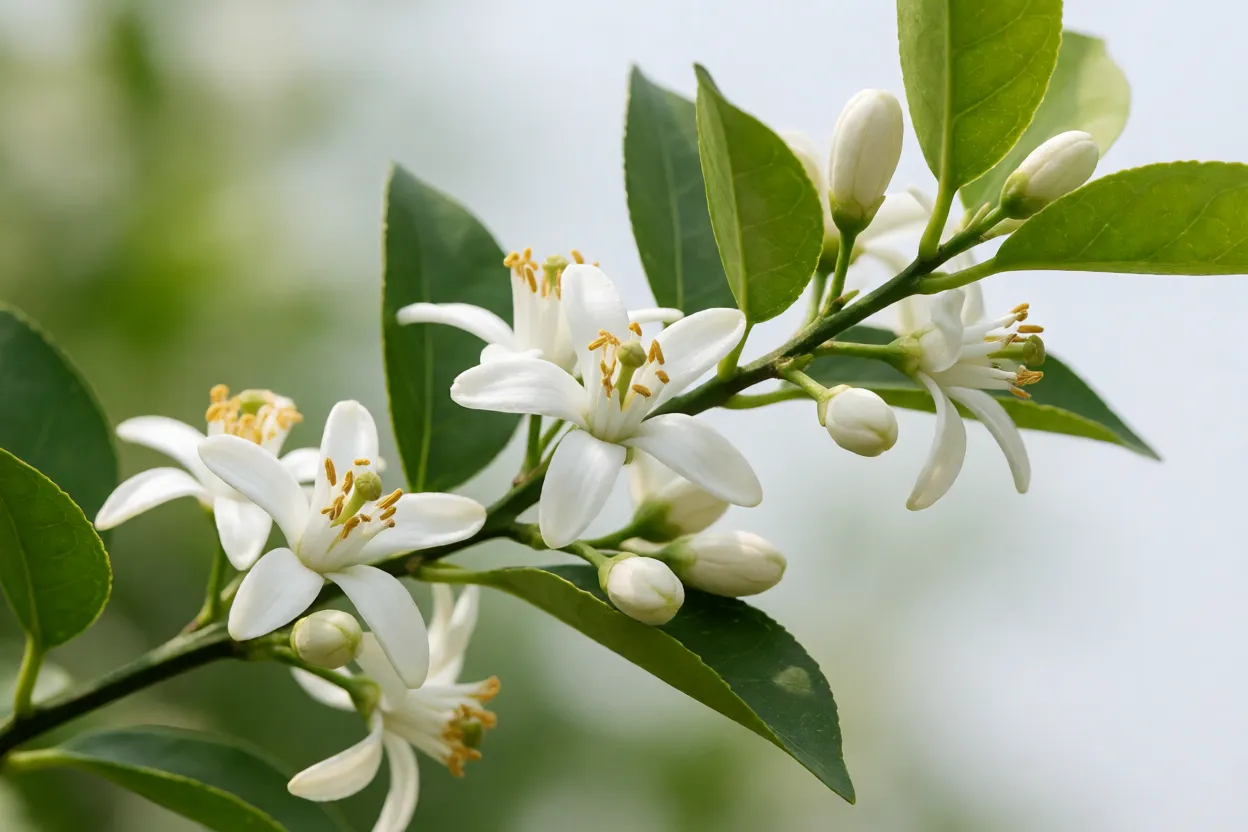 Flores brancas e perfumadas da limeira da Pérsia