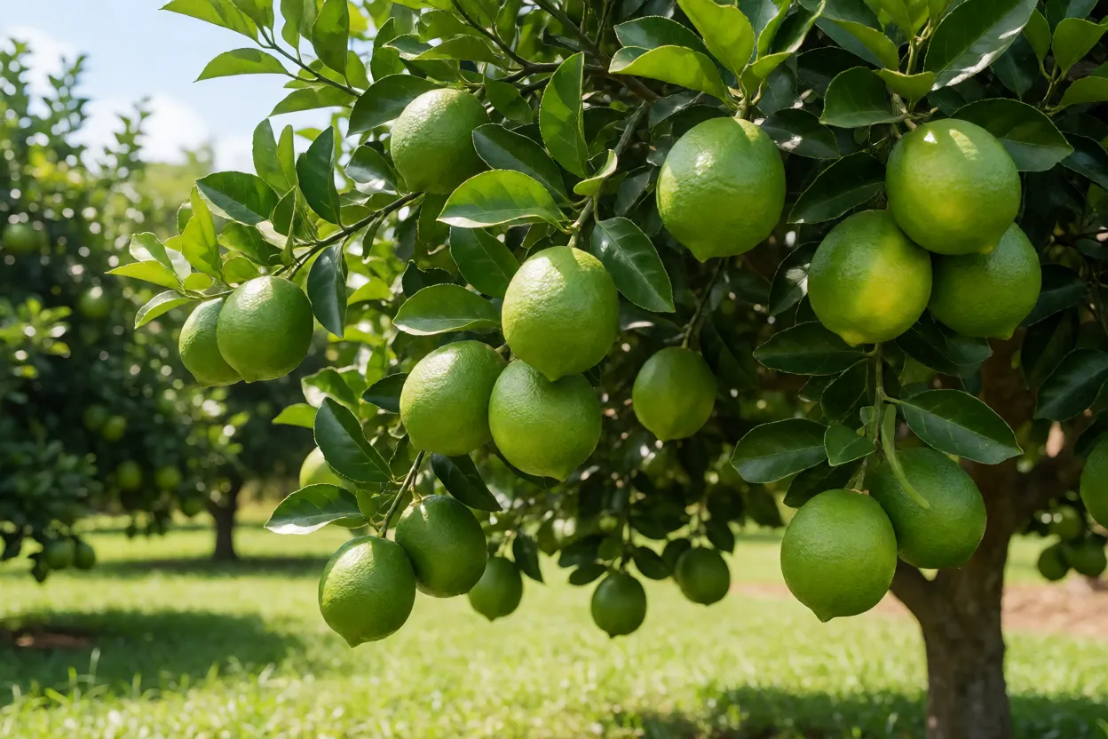 Limeira Limeira Tahiti carregada de frutos verdes na árvore